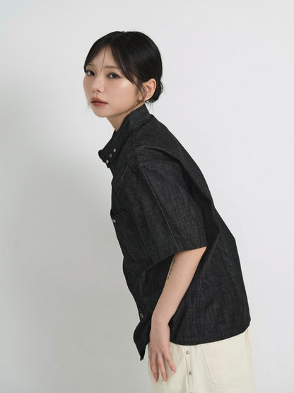 cropped stud denim shirt