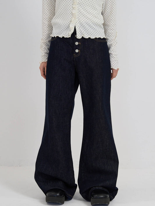 button line bootcut denim pants