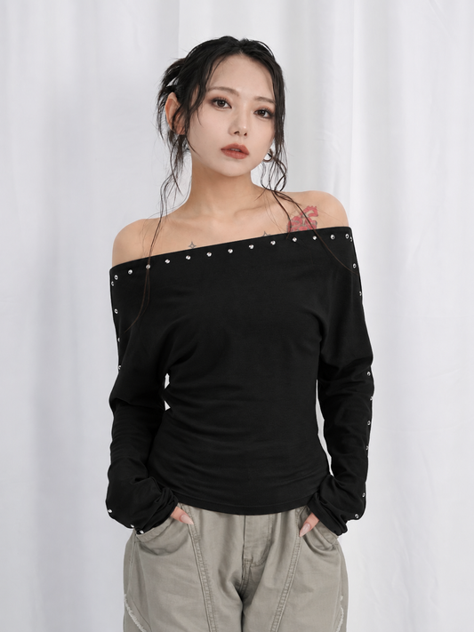 studs detail off shoulder tops