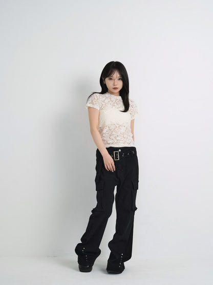 sheer flower lace tops