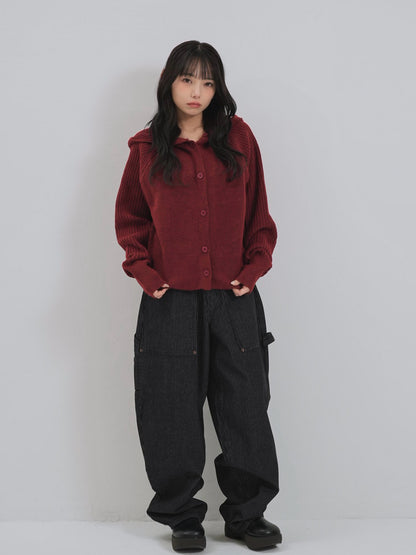 high-neck button knit cardigan