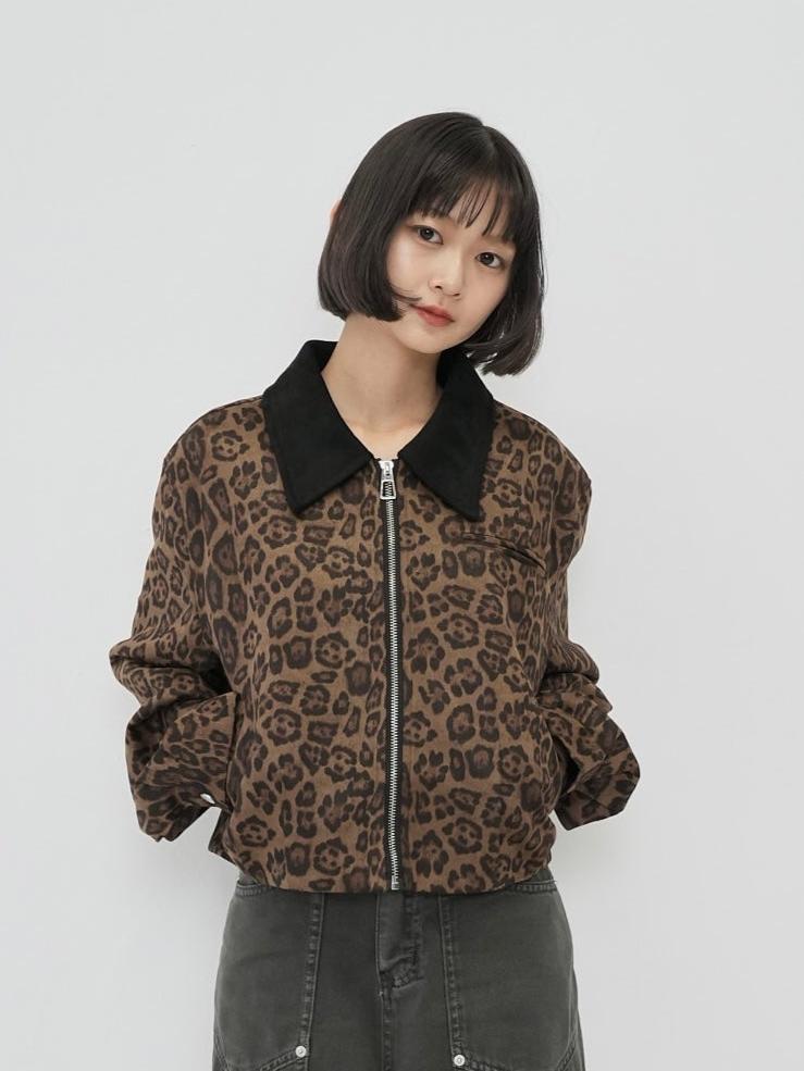 leopard collar blouson