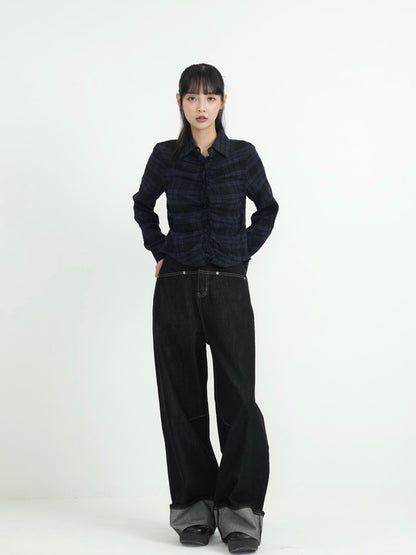 check frill blouse shirt