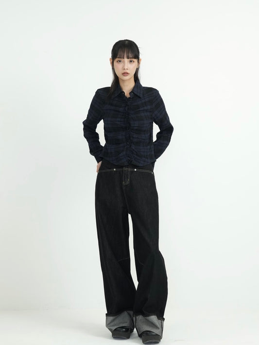 check frill blouse shirt