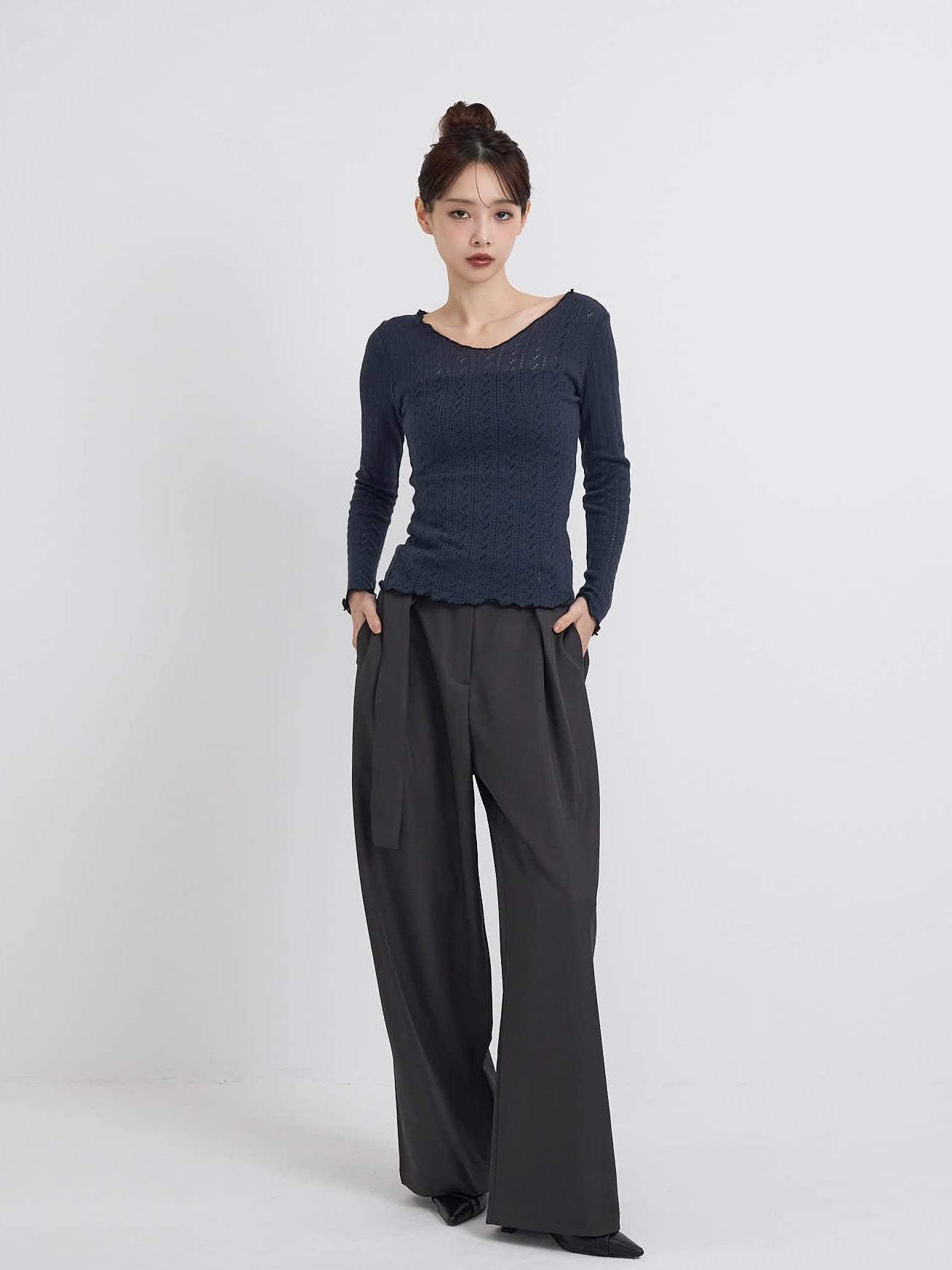 waist cord wide pants