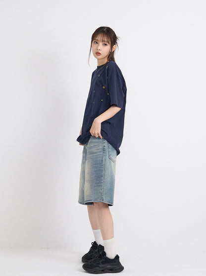 washed bermuda denim pants