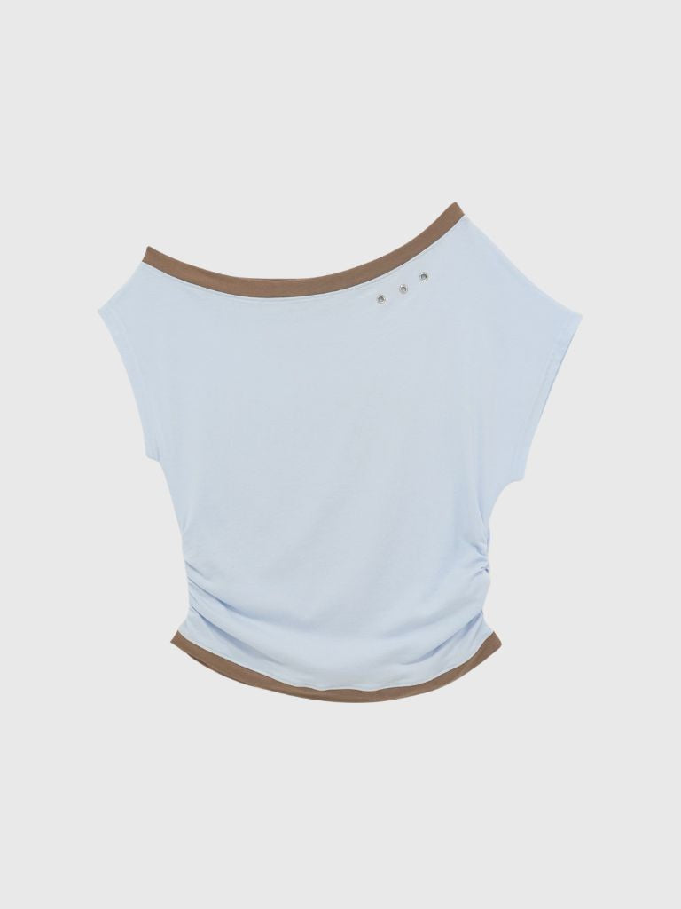 bicolor eyelet off shoulder tops