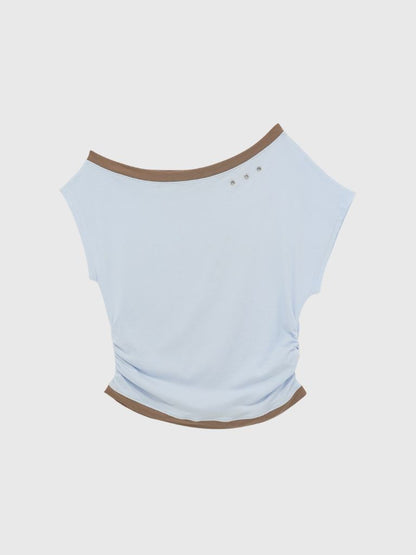 bicolor eyelet off shoulder tops