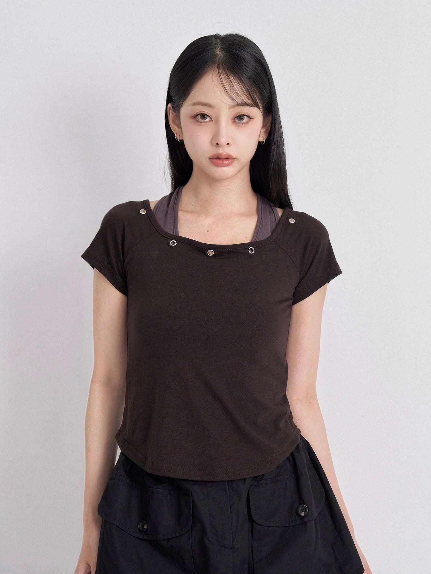 eyelet halter layered tops