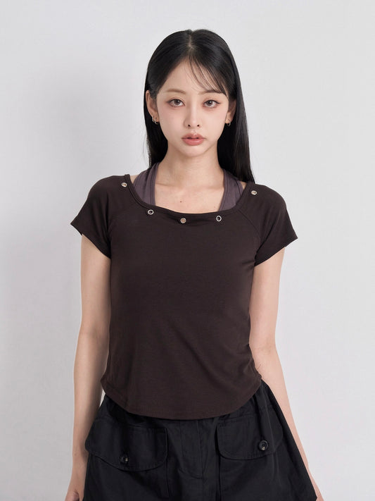 eyelet halter layered tops