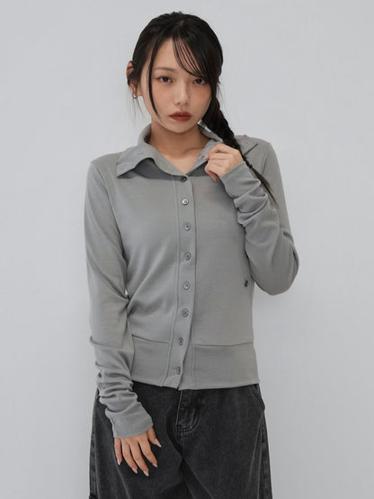 high neck twist button cardigan