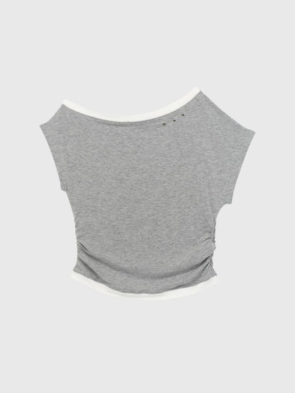 bicolor eyelet off shoulder tops