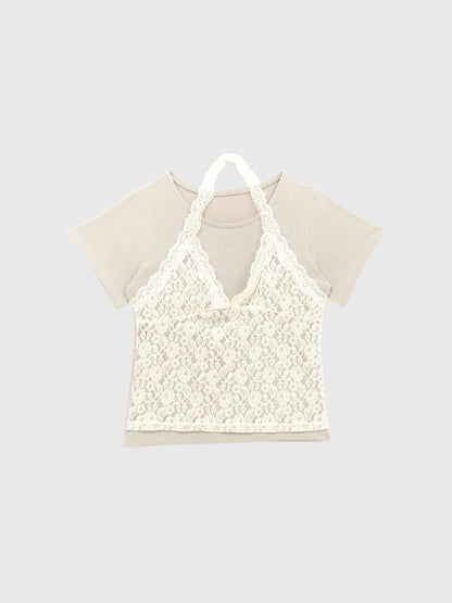 lace overlay halter tops