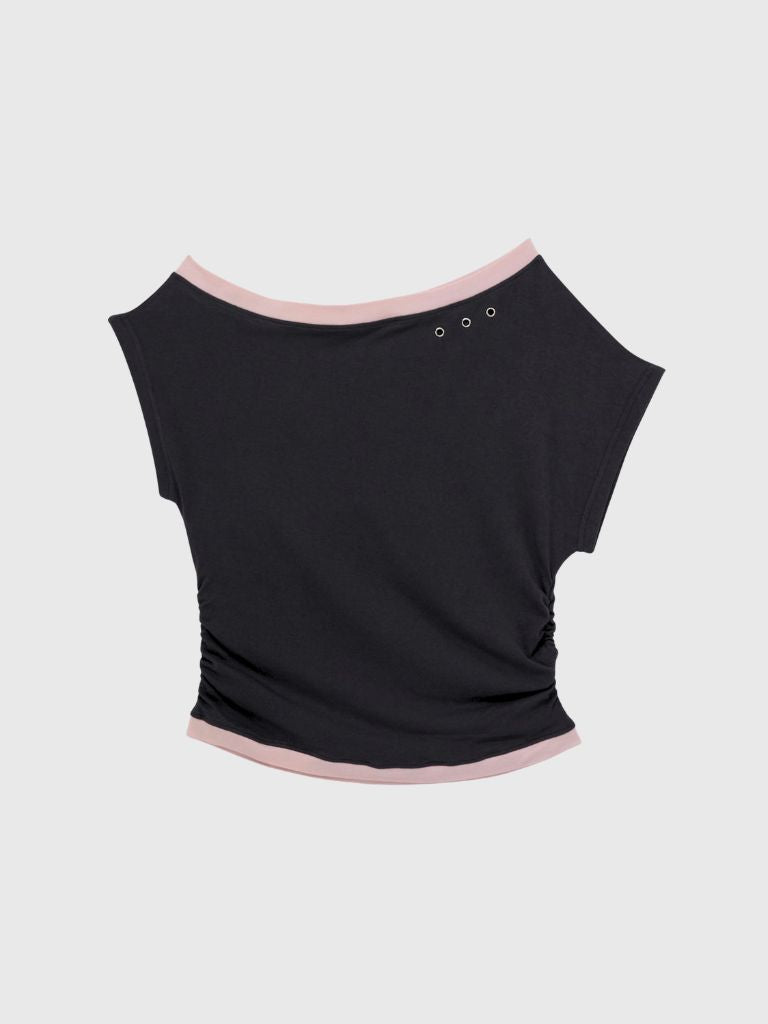 bicolor eyelet off shoulder tops