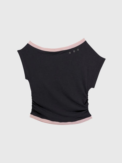 bicolor eyelet off shoulder tops
