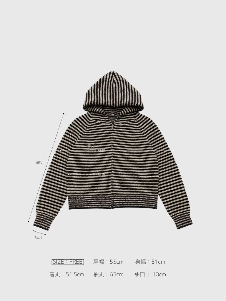 double zip striped knit hoodie