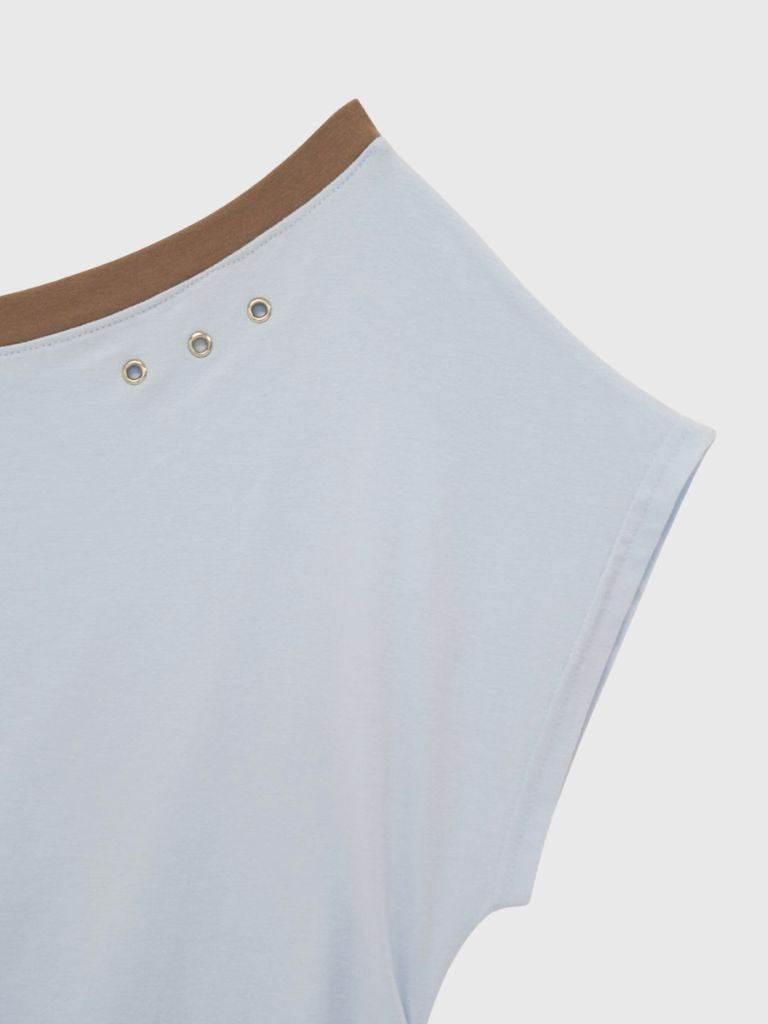 bicolor eyelet off shoulder tops