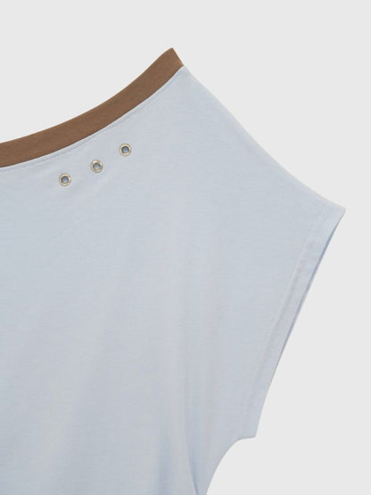 bicolor eyelet off shoulder tops