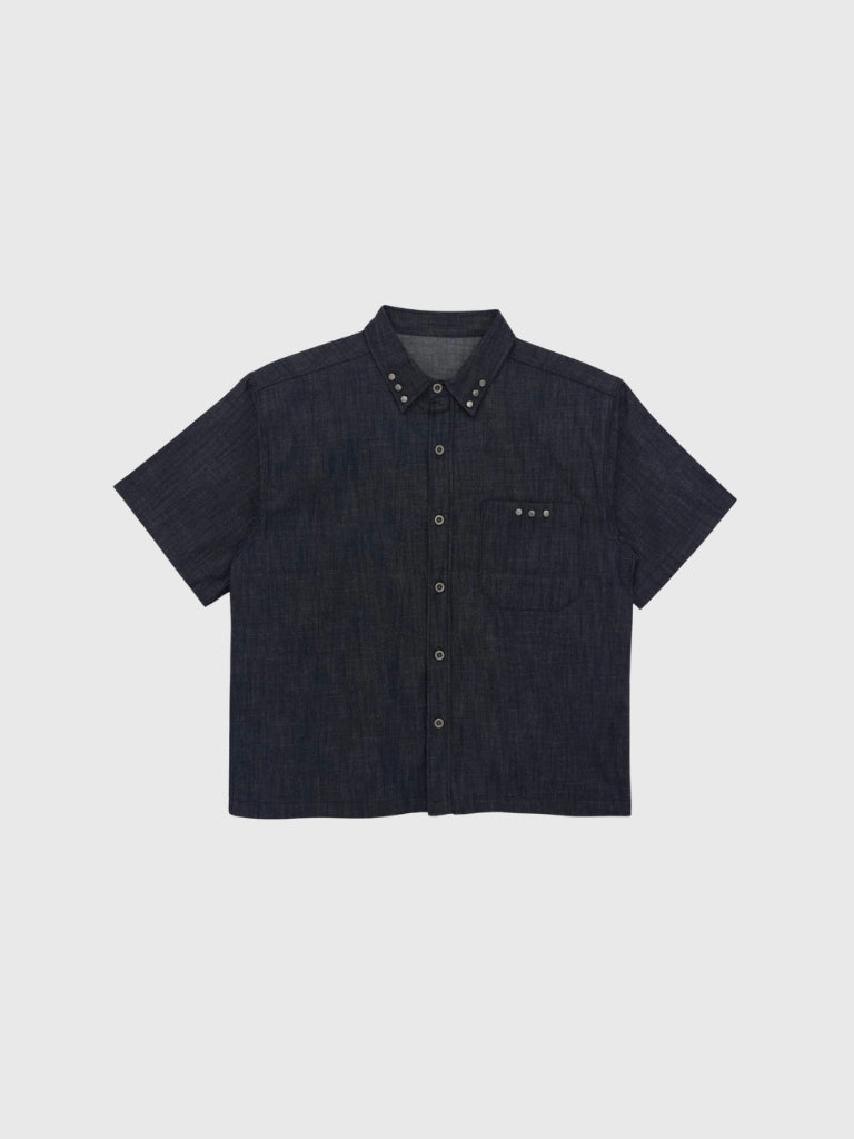 cropped stud denim shirt
