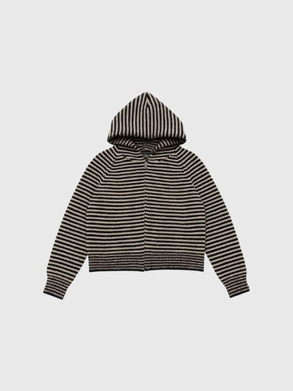 double zip striped knit hoodie