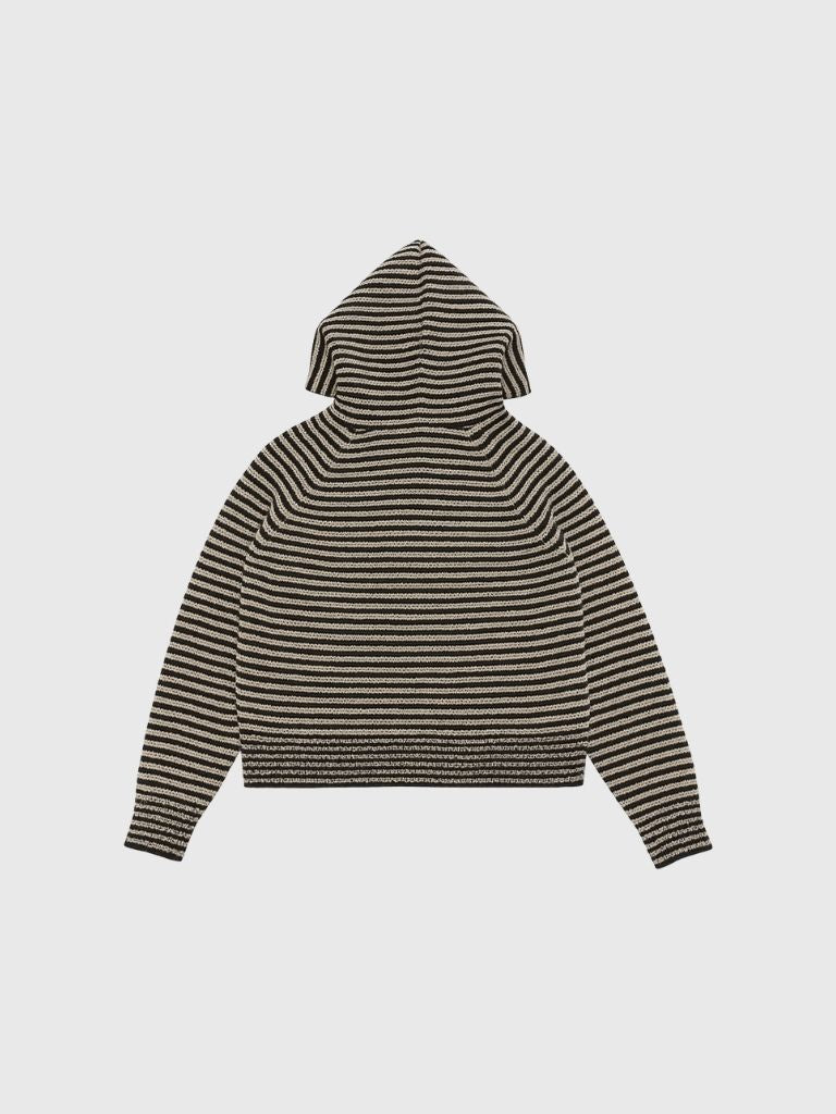 double zip striped knit hoodie