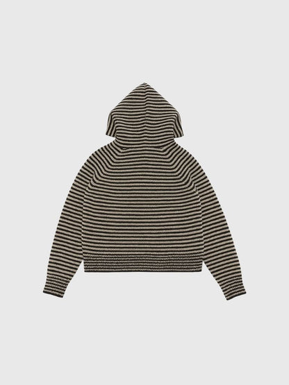 double zip striped knit hoodie