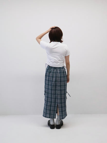 drawstring check skirt