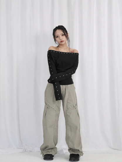 studs detail off shoulder tops
