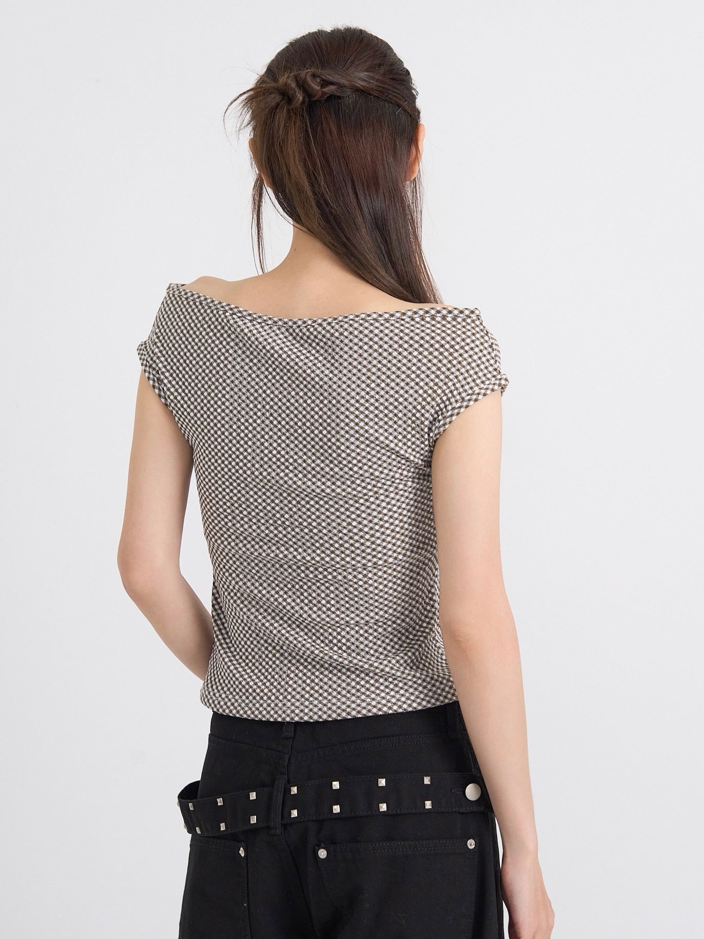 gingham off shoulder tops