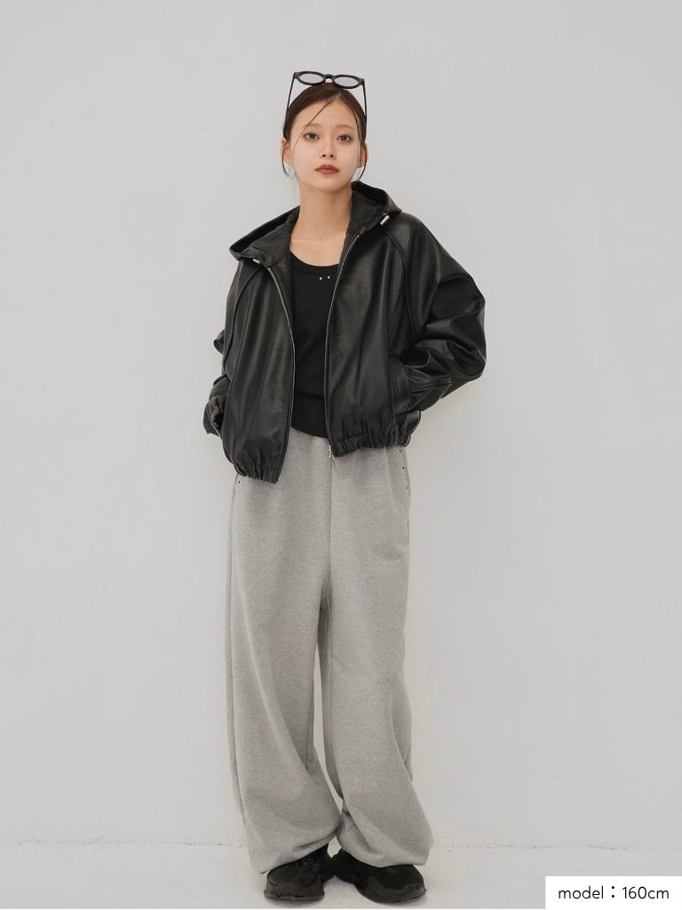 cropped hooded leather jacket