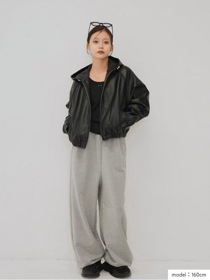 cropped hooded leather jacket