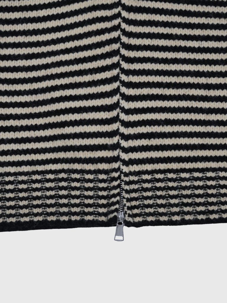 double zip striped knit hoodie