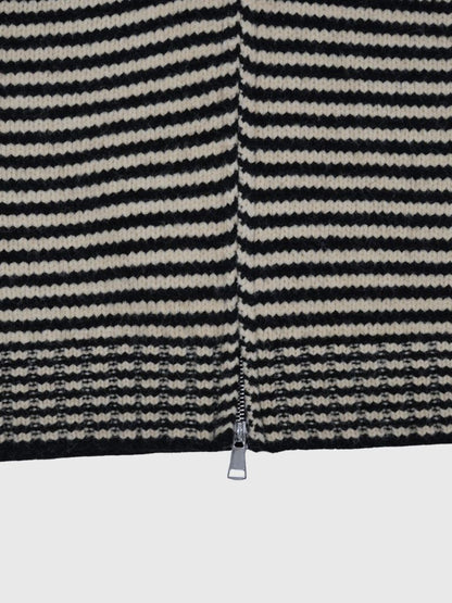double zip striped knit hoodie