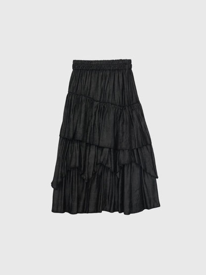 volume denim tiered skirt