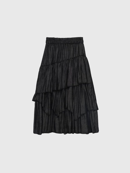volume denim tiered skirt