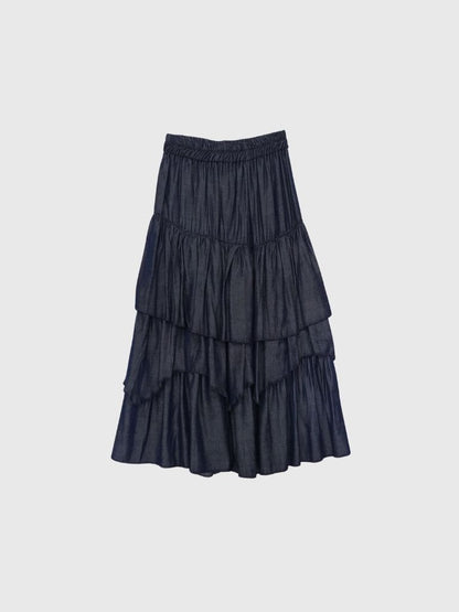 volume denim tiered skirt