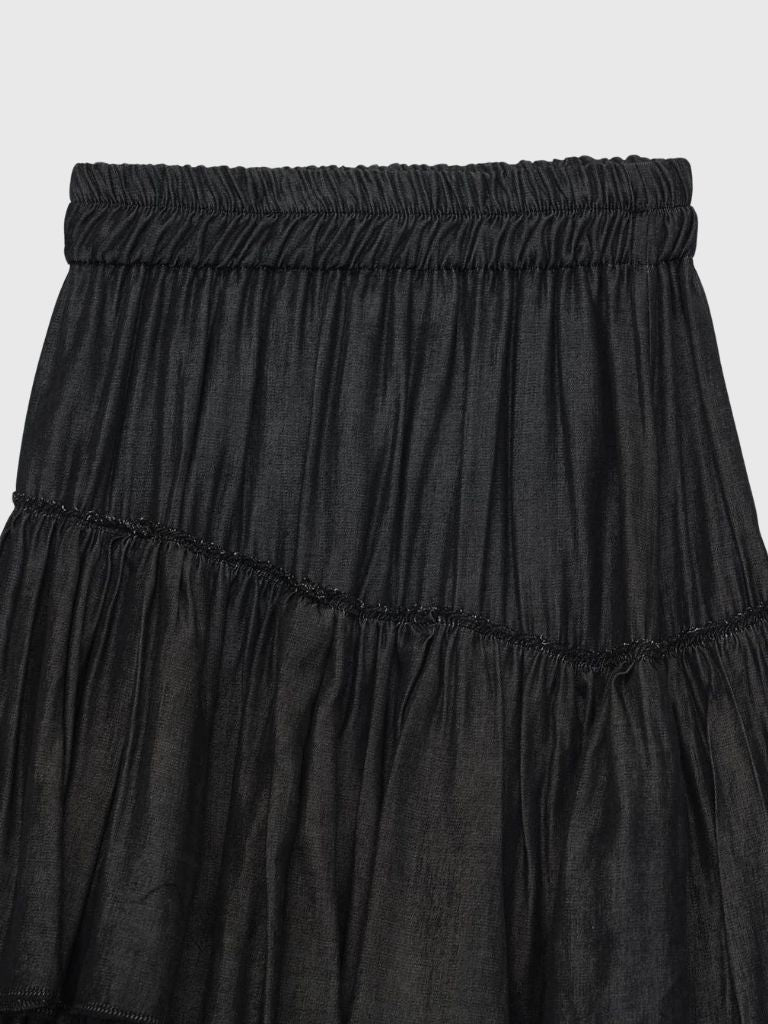 volume denim tiered skirt
