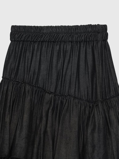 volume denim tiered skirt