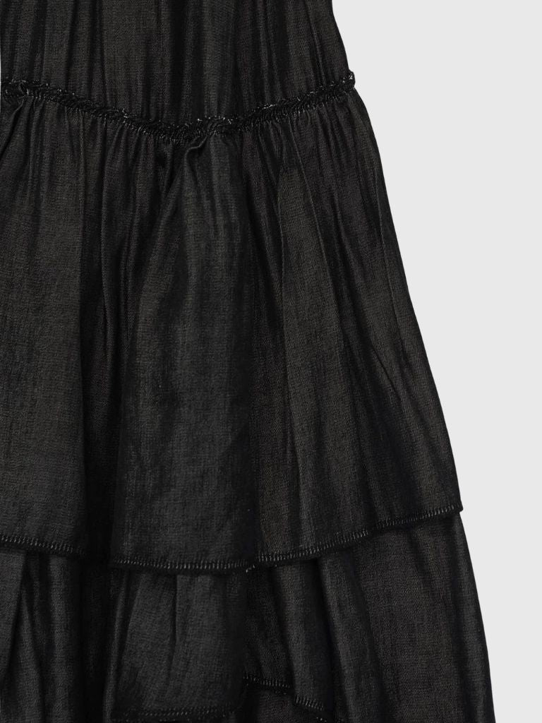 volume denim tiered skirt