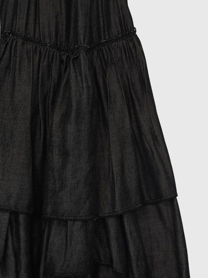 volume denim tiered skirt