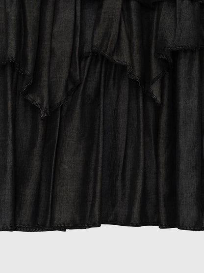 volume denim tiered skirt