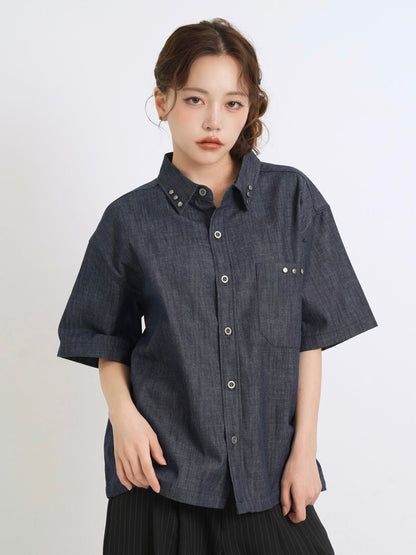 cropped stud denim shirt