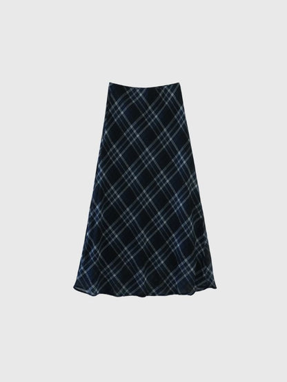 check sheer long skirt