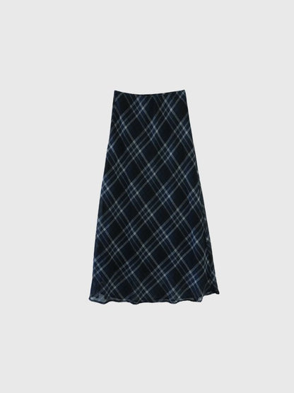 check sheer long skirt