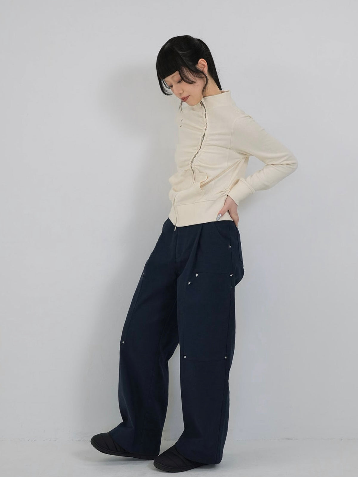 eyelet wave zip tops