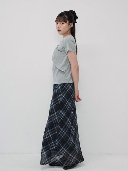check sheer long skirt