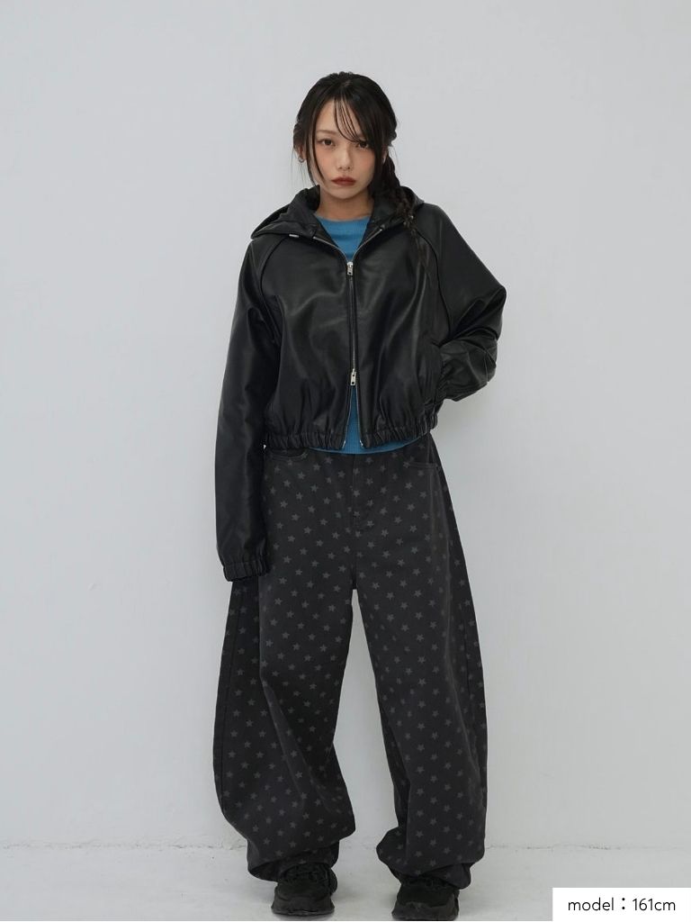 cropped hooded leather jacket