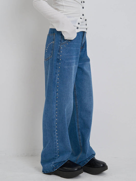 curve studs denim pants