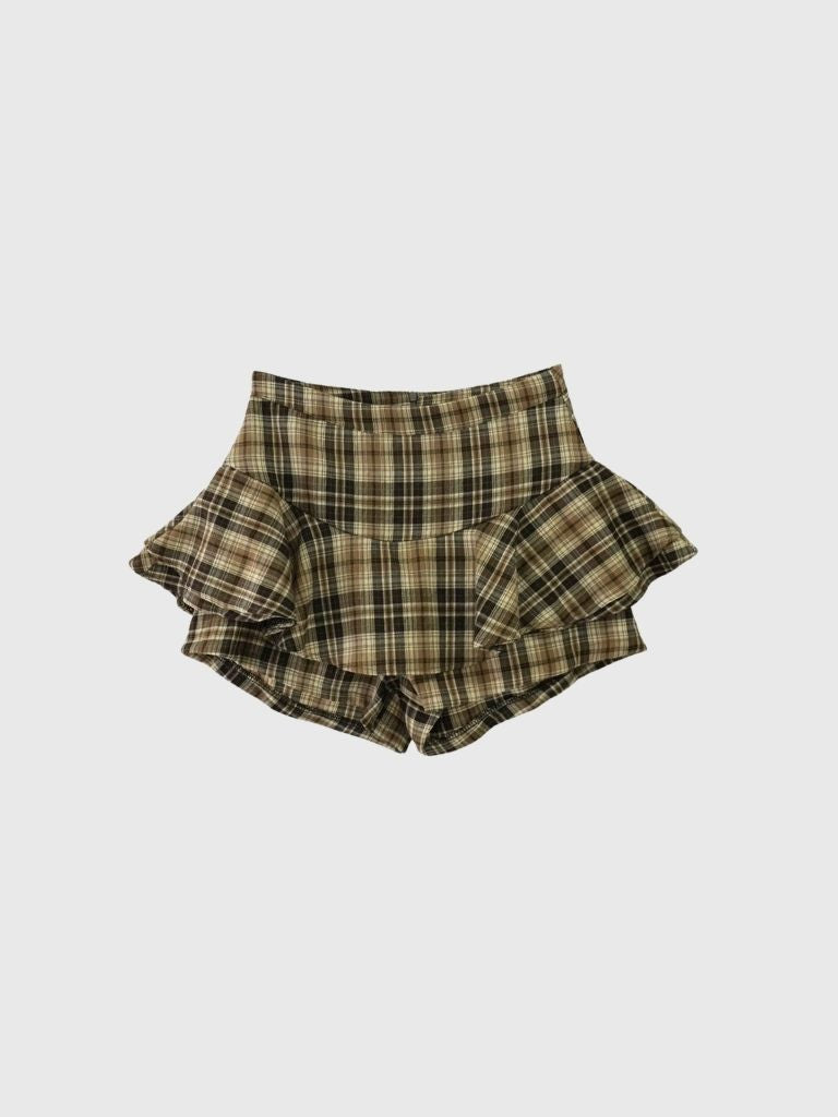 check frill mini skort