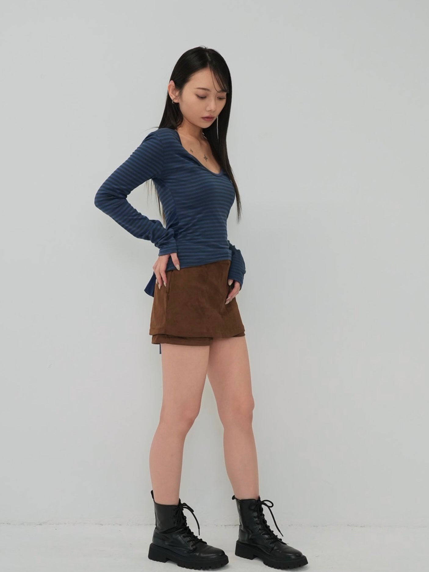 stripe waist wrap tops